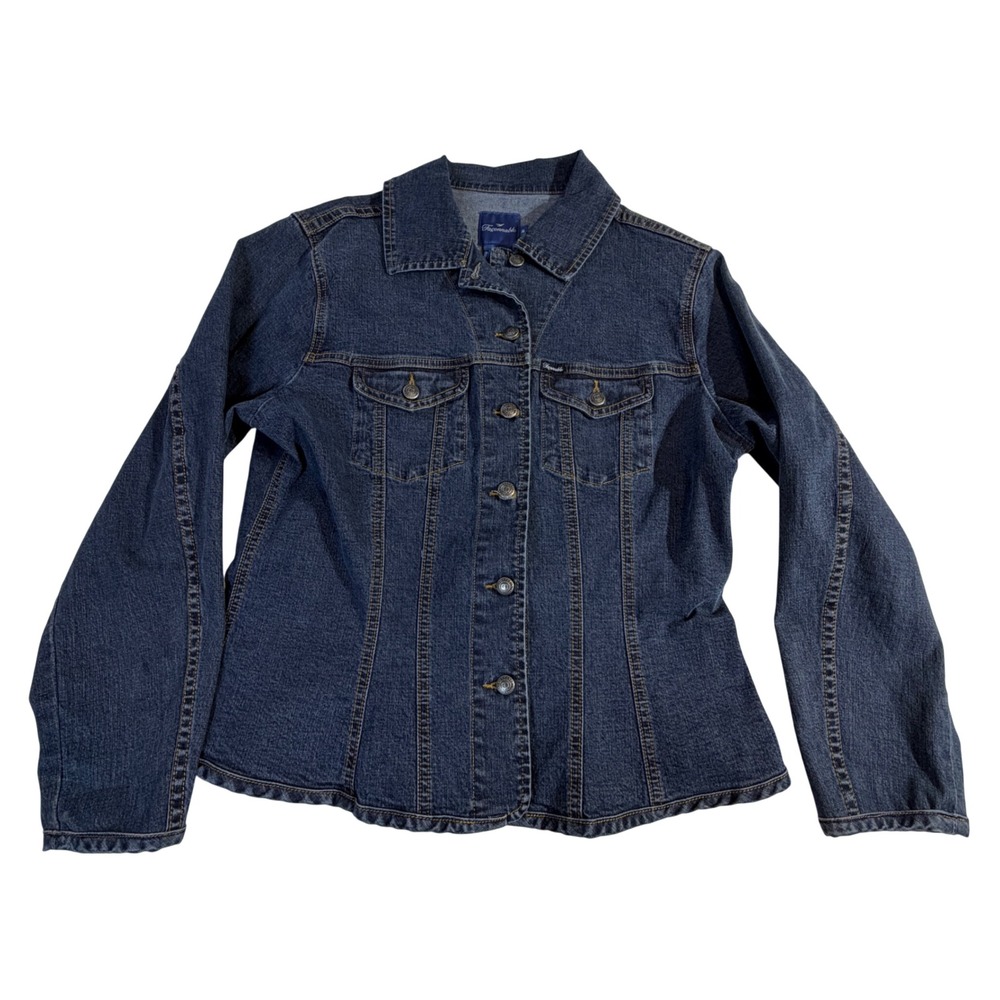 Faconnable Stretch Denim Jacket M Dark Wash Fitted Button Front